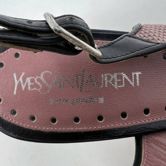 YSL Vintage Pointed Slingback Pumps Black Mauve Mesh Zipper Detail Sz 39 - Picture 6 of 9